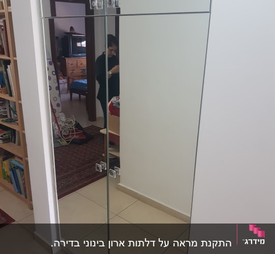 ארון עם דלתות זכוכית מחולקות לריבועים